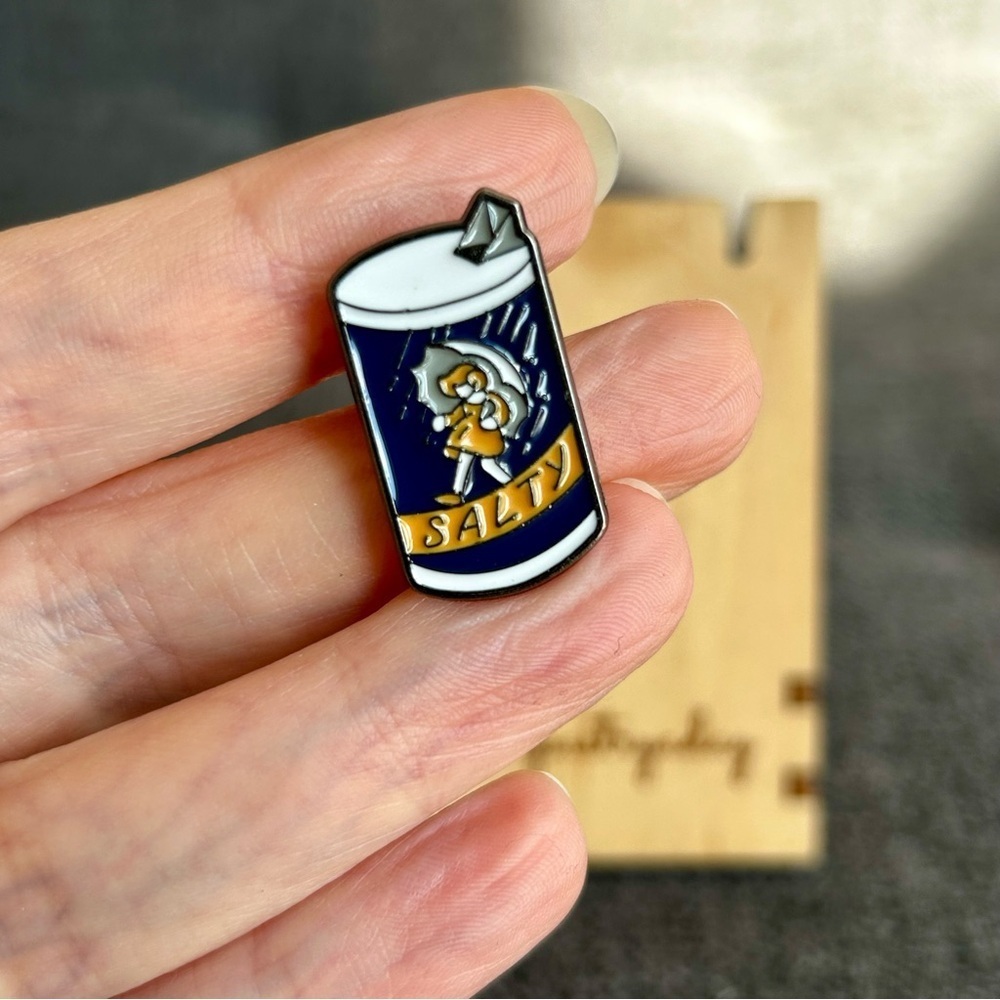 Fun “SALTY” Brooch Pin, Navy, Yellow, White